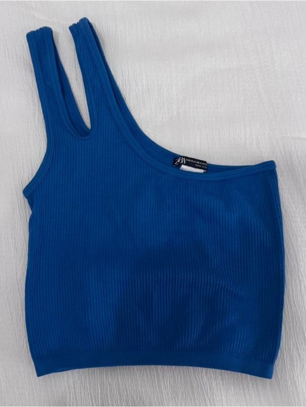 Zara Blue Asymmetric Ribbed One Shoulder Cutout Cropped Tank Top in Size XS